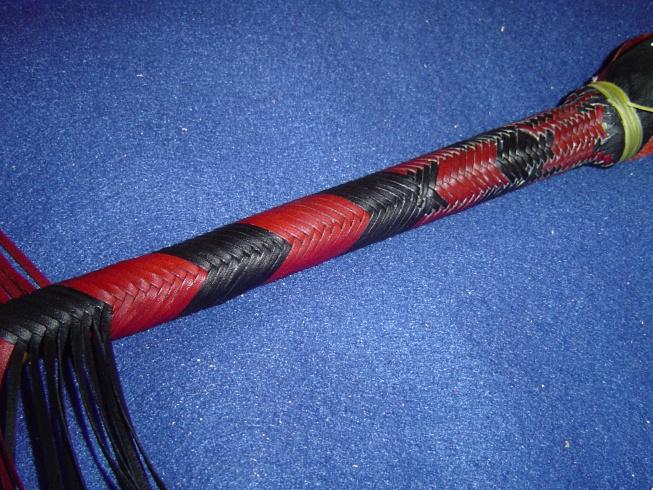 4ft Red and Black 32 plait Custom Signal Whip in Progress B.jpg
